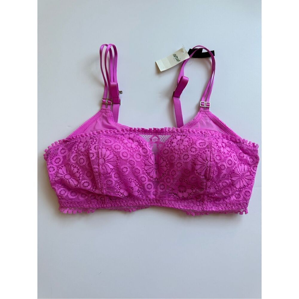 Size 34D Aerie Real Power Wireless Push up Joy Lace Bra Pink Tropics